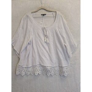 Unique Spectrum‎ White Lace Trim Tassel Tie Neck Blouse Top Womens Plus Size L